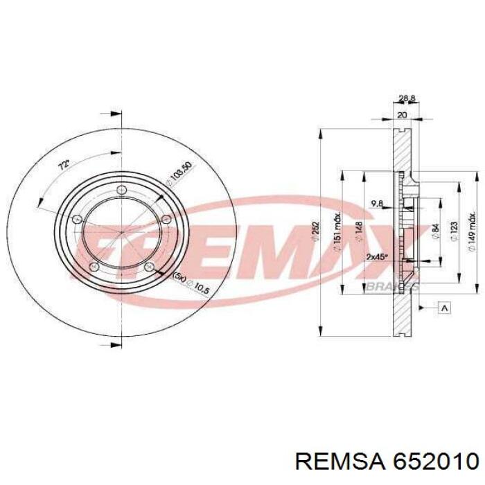 Диск переднього гальма Remsa 652010 ціна, від 29.90 USD