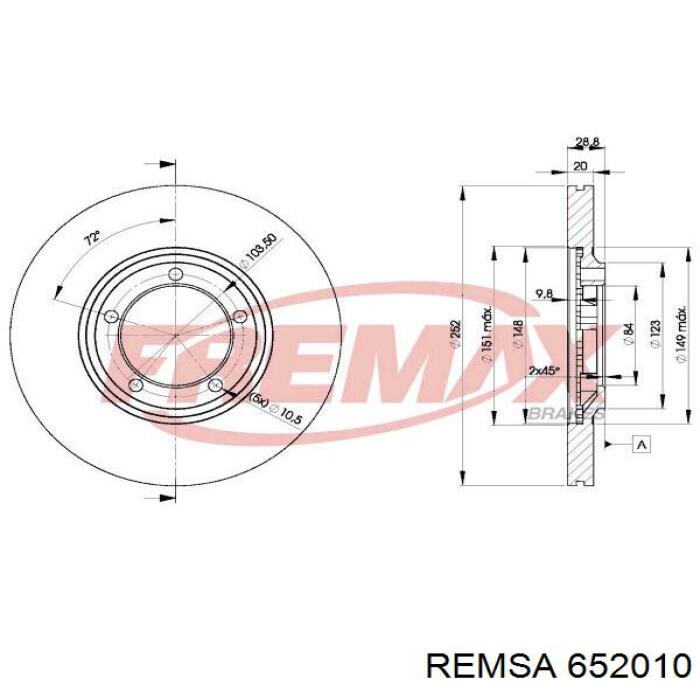 Диск переднього гальма Remsa 652010 ціна, від 29.90 USD