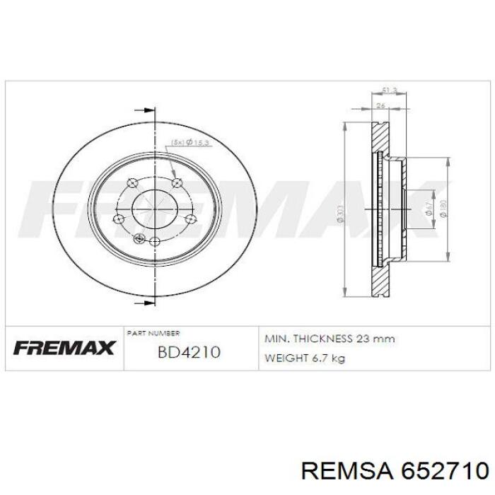 Диск переднього гальма Remsa 652710 ціна, від 30.30 USD