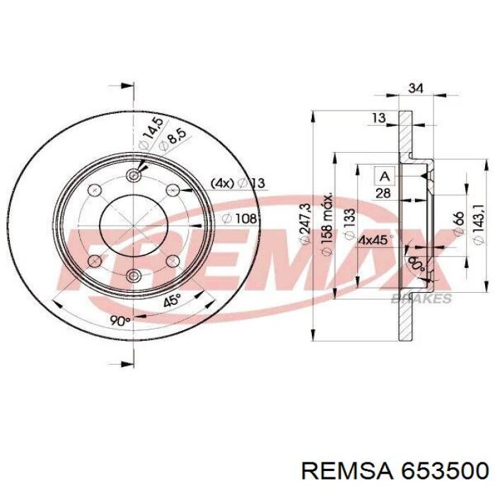 Диск гальмівний передній Remsa 653500