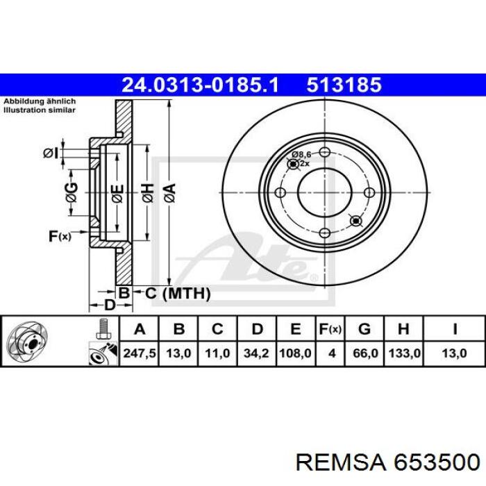 653500 Remsa диск гальмівний передній