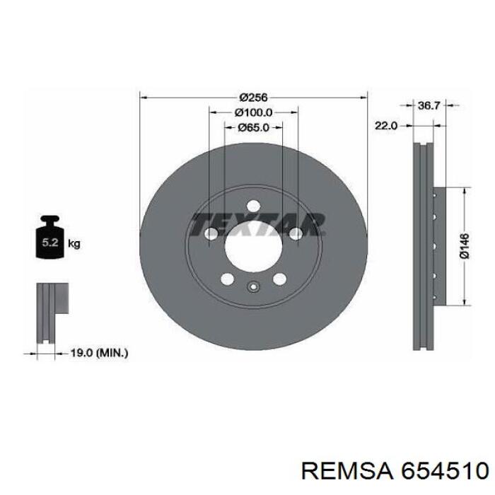 Диск переднього гальма Remsa 654510 ціна, від 30.66 USD