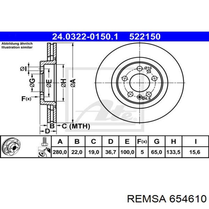 Диск переднього гальма Remsa 654610 ціна, від 32.60 USD
