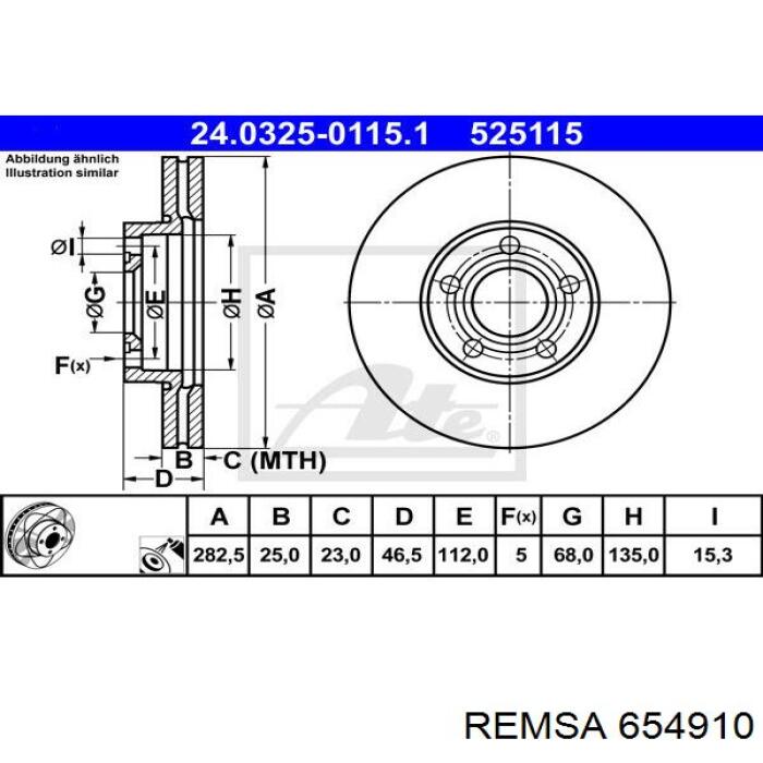 Диск гальмівний передній 654910 Remsa