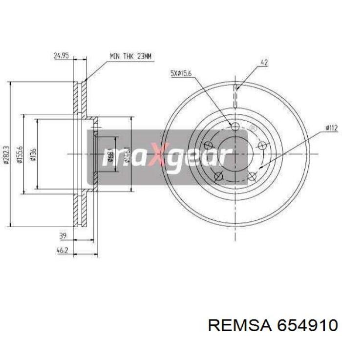 Диск переднього гальма Remsa 654910 ціна, від 41.60 USD