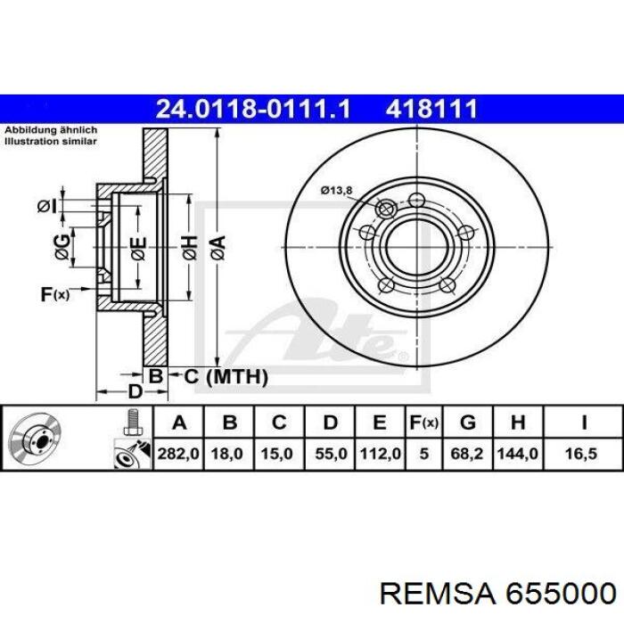 Диск переднього гальма Remsa 655000 ціна, від 42.06 USD