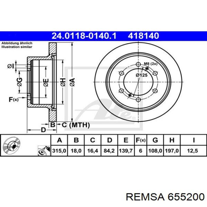 Задні дискові гальма Remsa 655200 ціна, від 54.77 USD
