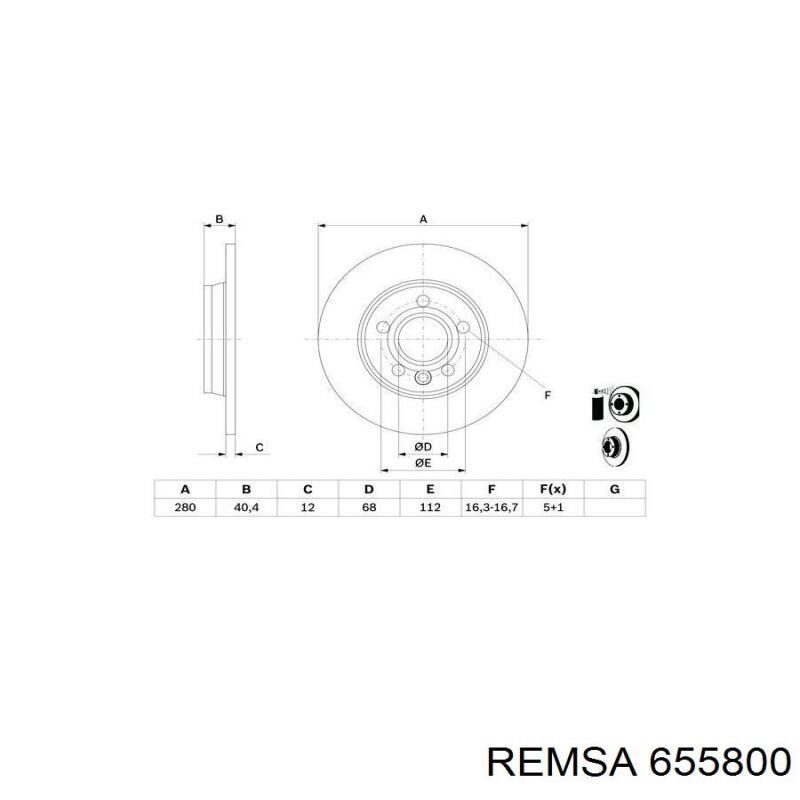 Диск гальмівний задній Remsa 655800