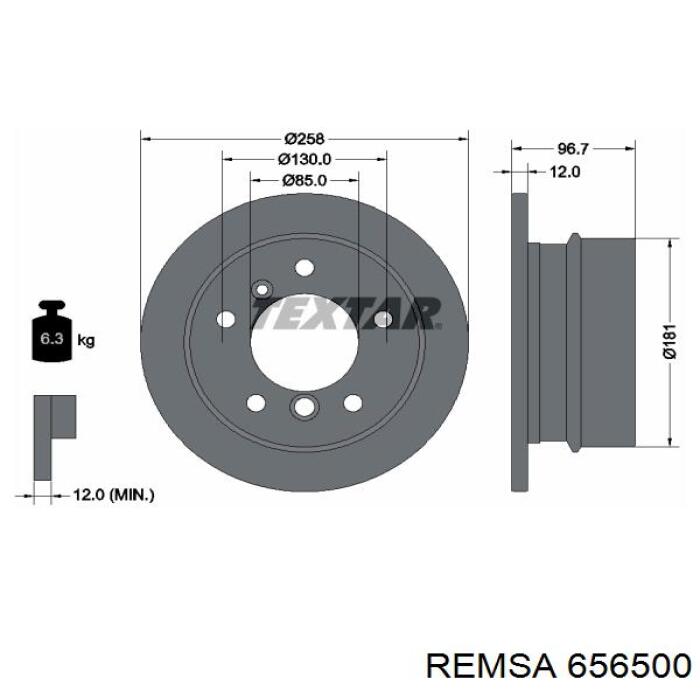 Купити 656500 Remsa Диск заднього гальма