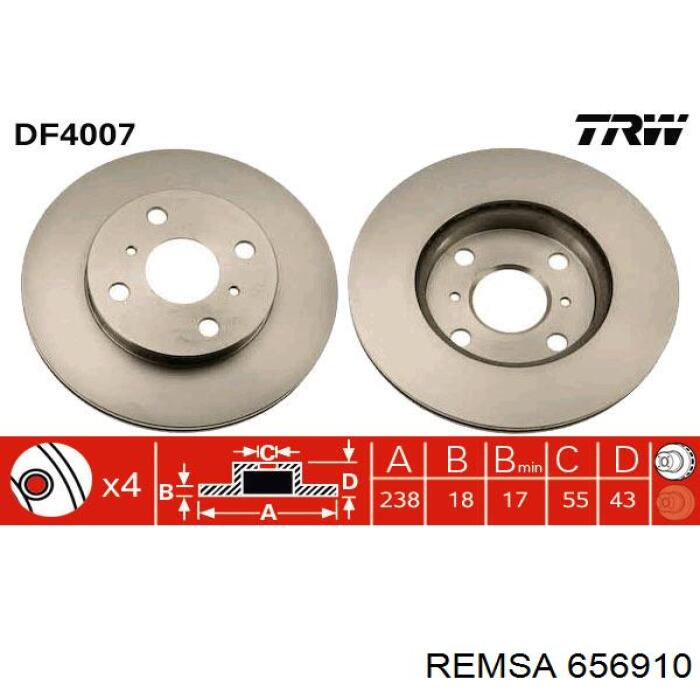 Диск гальмівний передній 656910 Remsa