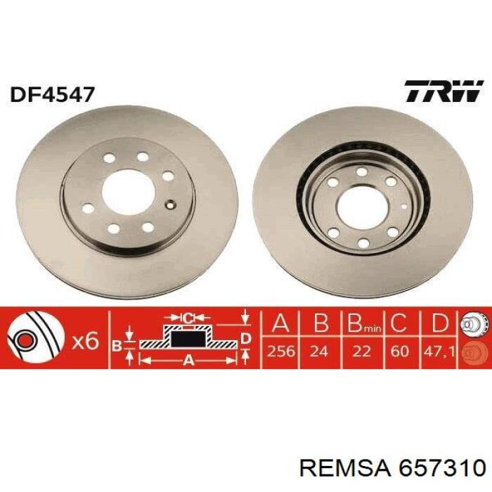 Диск гальмівний передній 657310 Remsa