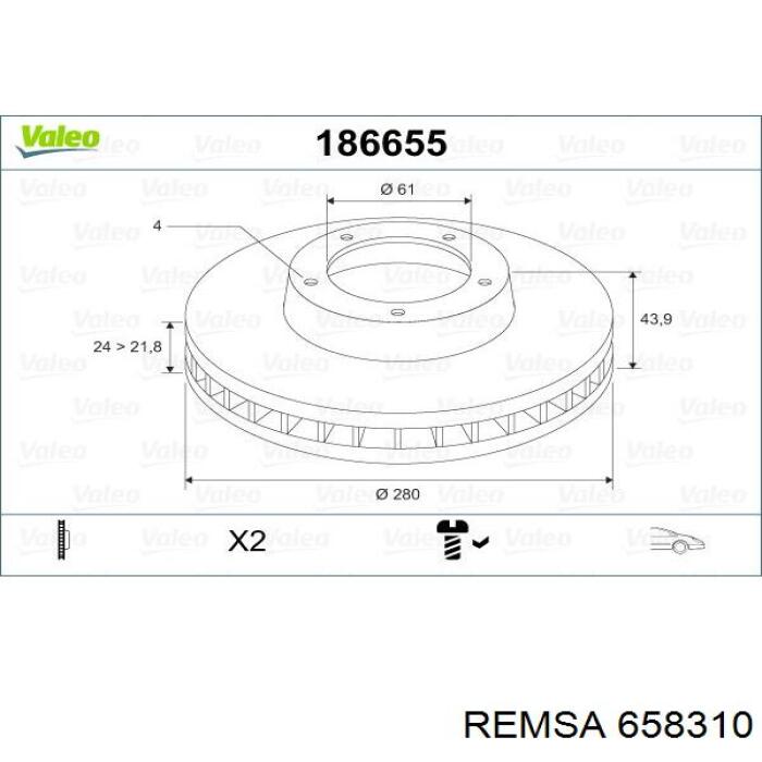 Диск переднього гальма Remsa 658310 ціна, від 37.68 USD