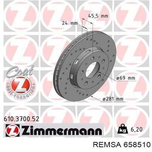 Диск переднього гальма Remsa 658510 ціна, від 36.33 USD