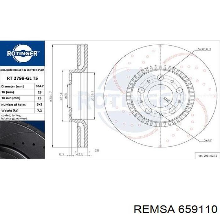 Гальмівні диски передні 659110 Remsa