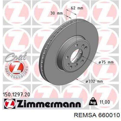 Диск переднього гальма Remsa 660010 ціна, від 69.37 USD