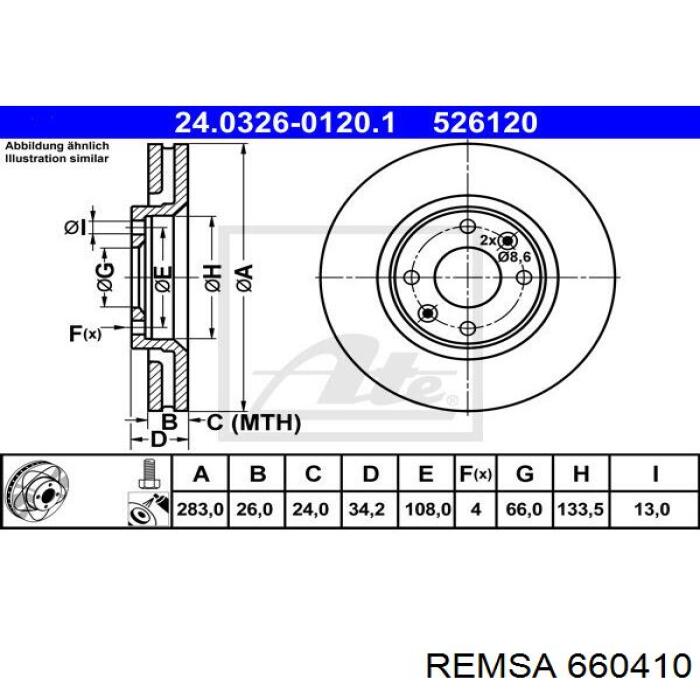 Диск гальмівний передній Remsa 660410
