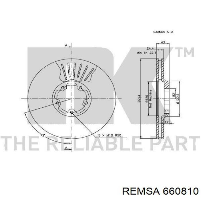 Диск гальмівний передній Remsa 660810