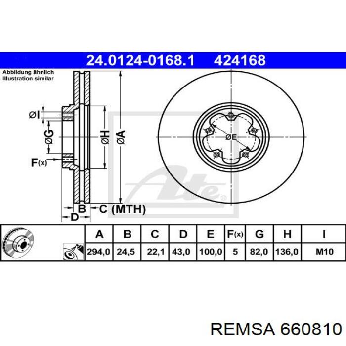 Диск гальмівний передній 660810 Remsa