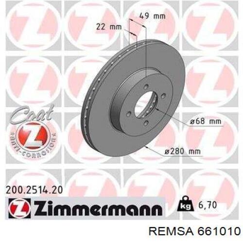 Диск переднього гальма Remsa 661010 ціна, від 41.09 USD
