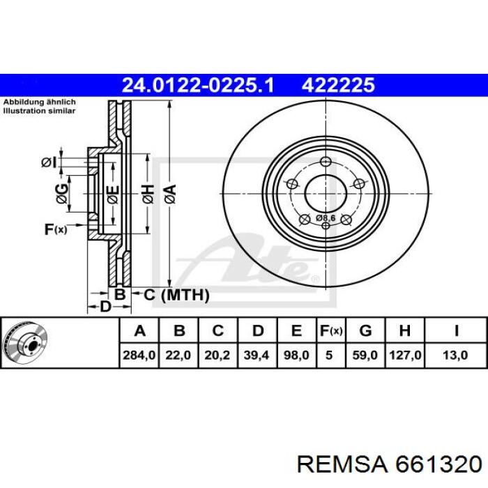 Купити 661320 Remsa Диск заднього гальма