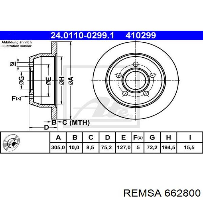 Диск гальмівний задній Remsa 662800