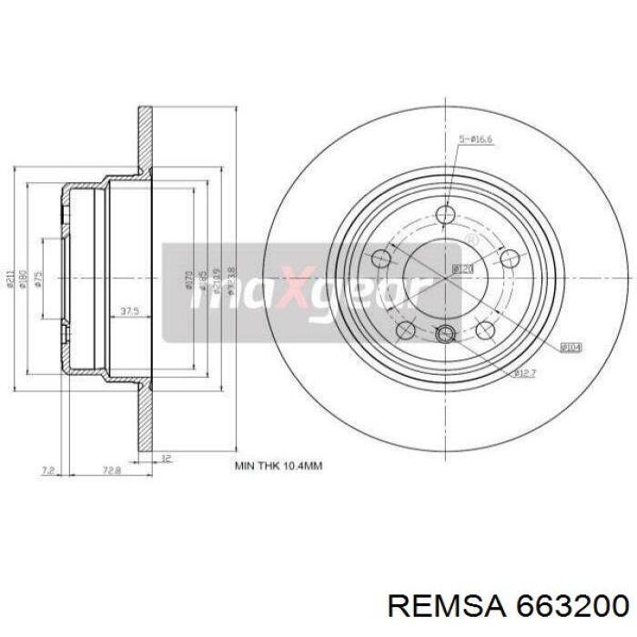 Купити 663200 Remsa Диск заднього гальма