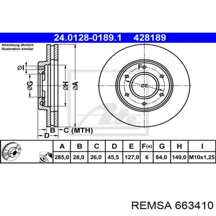 Диск гальмівний передній Remsa 663410