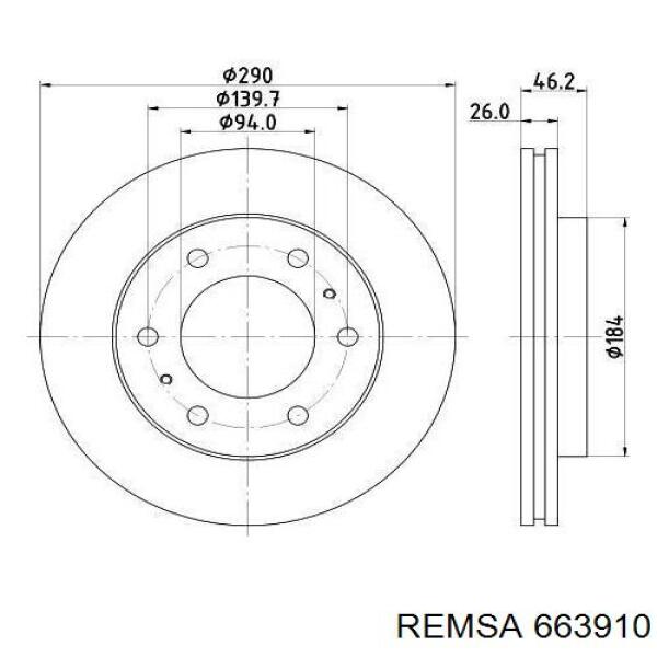 Диск переднього гальма Remsa 663910 ціна, від 40.91 USD