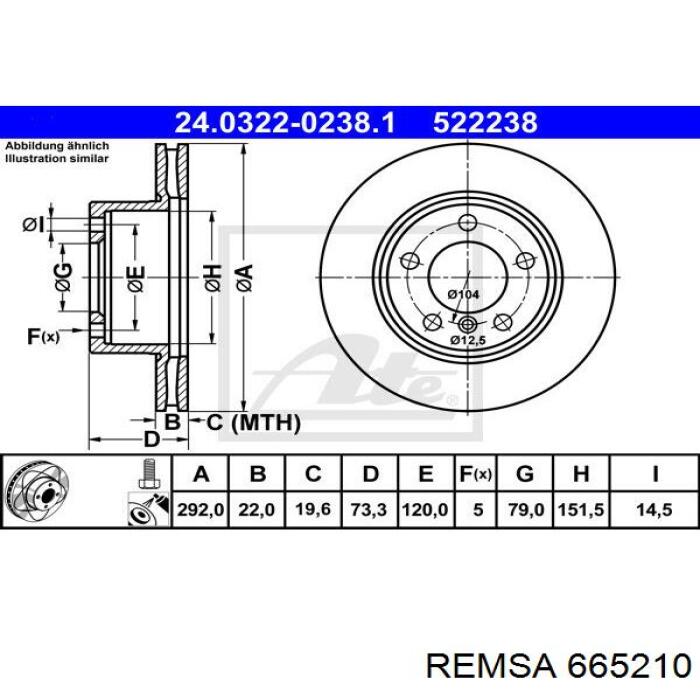 Диск переднього гальма Remsa 665210 ціна, від 44.75 USD