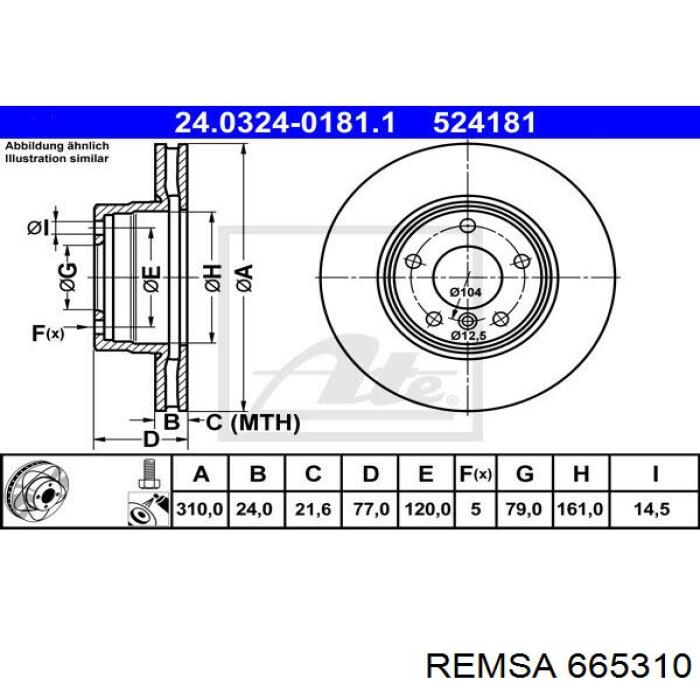 Диск переднього гальма Remsa 665310 ціна, від 65.00 USD