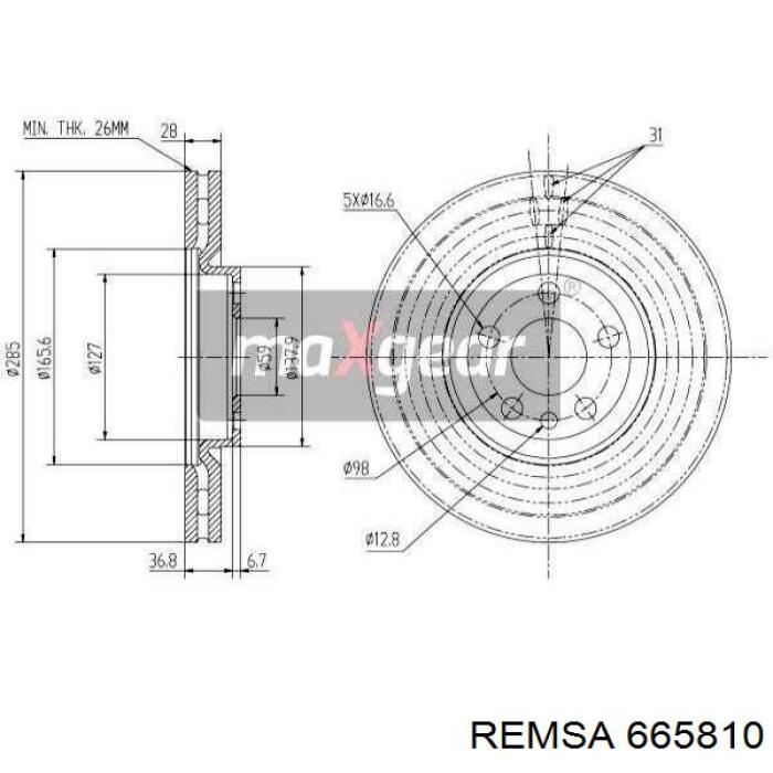 Диск переднього гальма Remsa 665810 ціна, від 44.61 USD