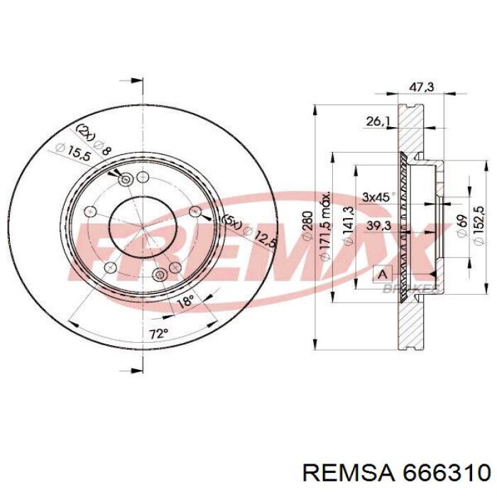 Диск переднього гальма Remsa 666310 ціна, від 41.11 USD