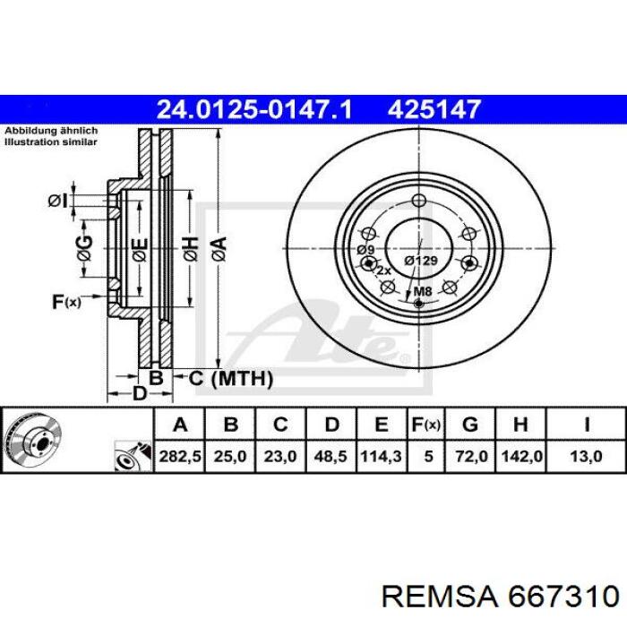 Диск переднього гальма Remsa 667310 ціна, від 38.65 USD