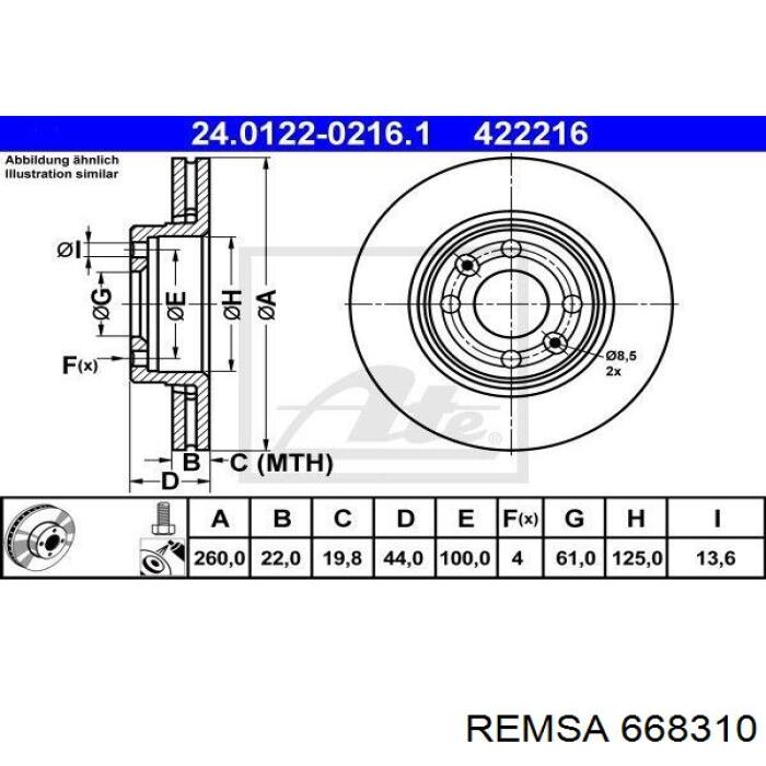 Диск переднього гальма Remsa 668310 ціна, від 33.11 USD