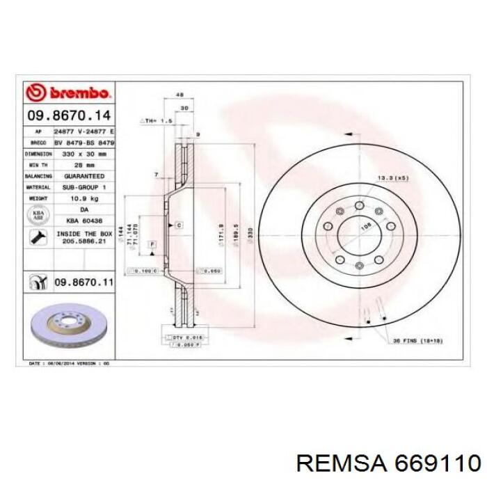 Гальмівні диски передні 669110 Remsa