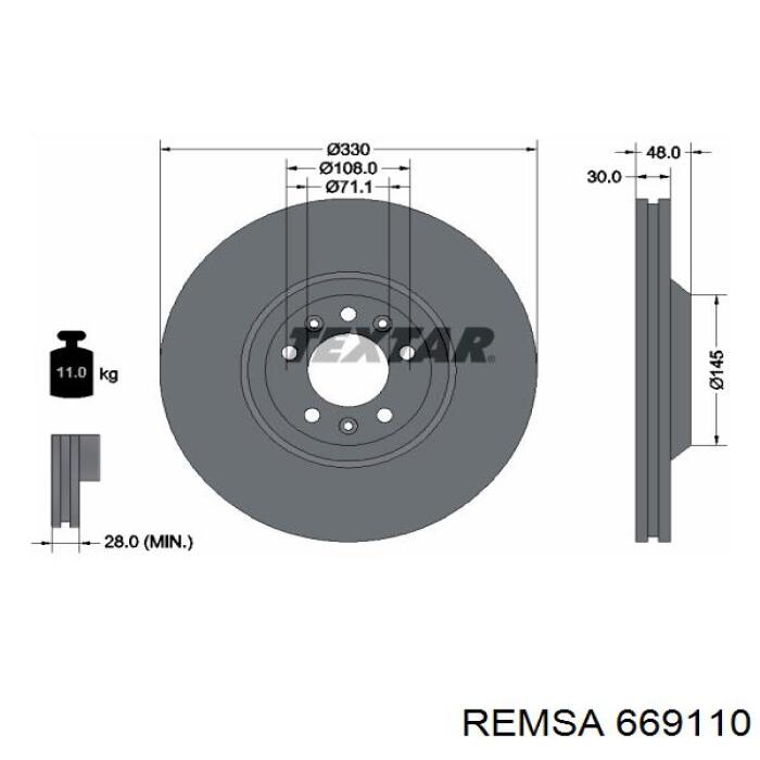 Диск гальмівний передній Remsa 669110