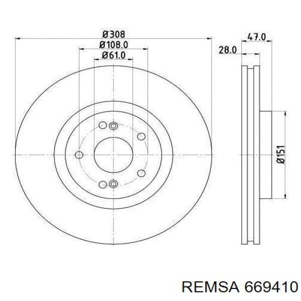 Диск гальмівний передній Remsa 669410