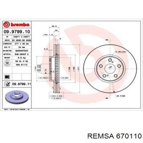 Диск гальмівний передній Remsa 670110