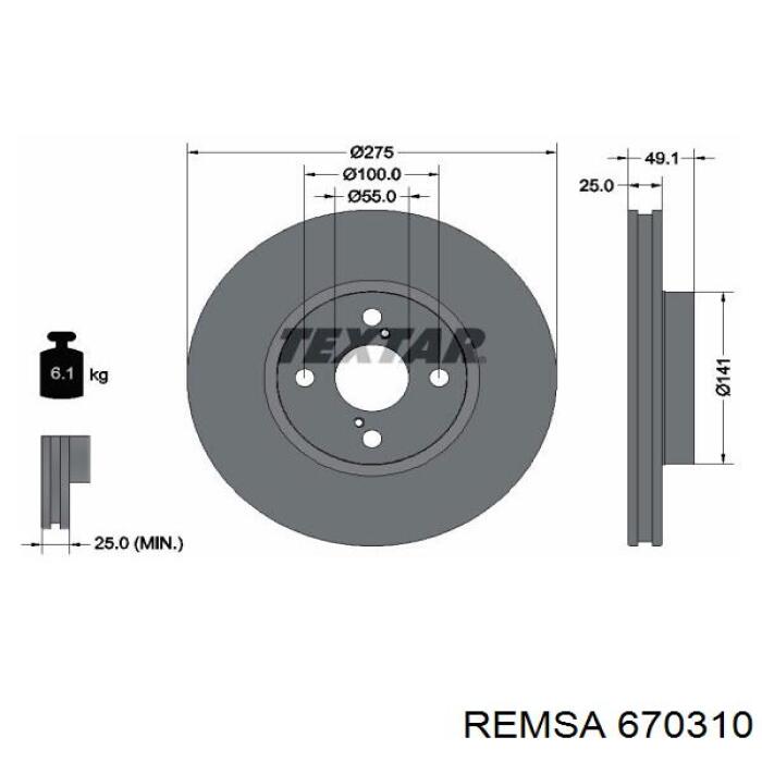 Диск переднього гальма Remsa 670310 ціна, від 38.46 USD