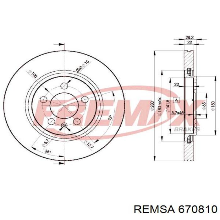 Диск переднього гальма Remsa 670810 ціна, від 59.72 USD