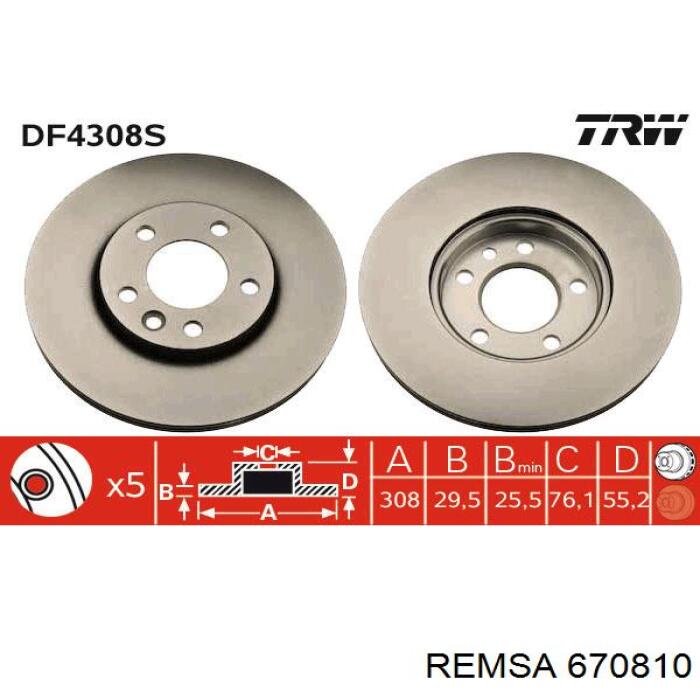 Диск гальмівний передній 670810 Remsa