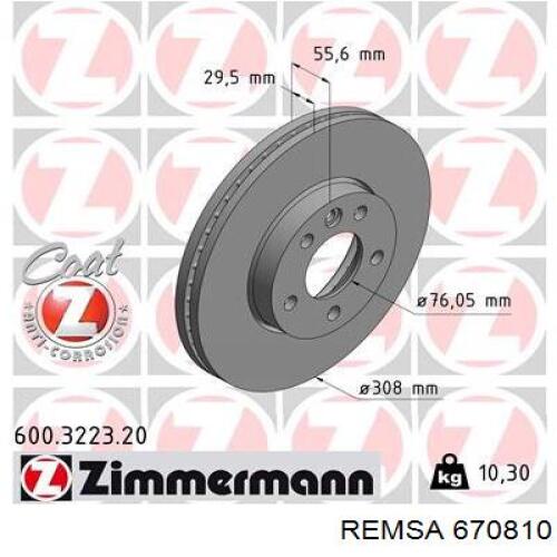 Диск переднього гальма Remsa 670810 ціна, від 59.72 USD