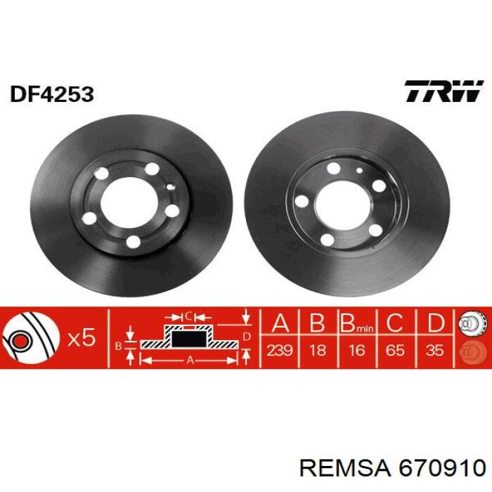 Диск переднього гальма Remsa 670910 ціна, від 24.43 USD