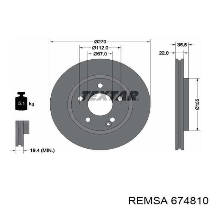 Диск переднього гальма Remsa 674810 ціна, від 36.05 USD