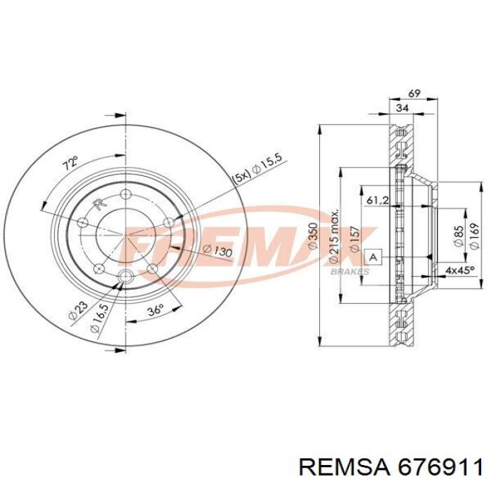 Диск переднього гальма Remsa 676911 ціна, від 85.07 USD