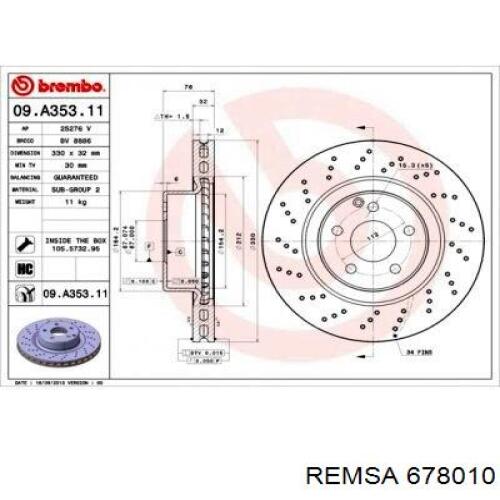 Диск переднього гальма Remsa 678010 ціна, від 65.58 USD