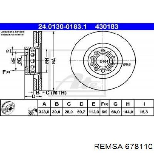 Диск гальмівний передній Remsa 678110
