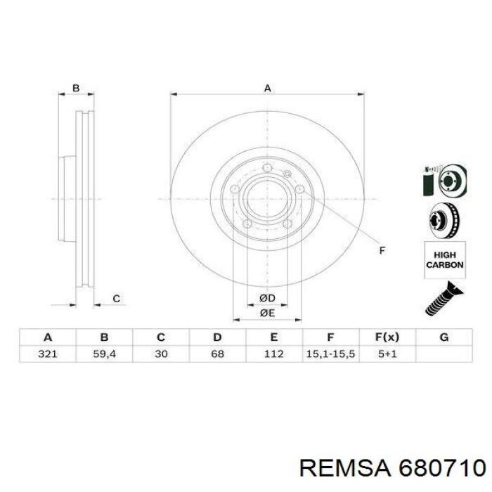 Диск гальмівний передній Remsa 680710