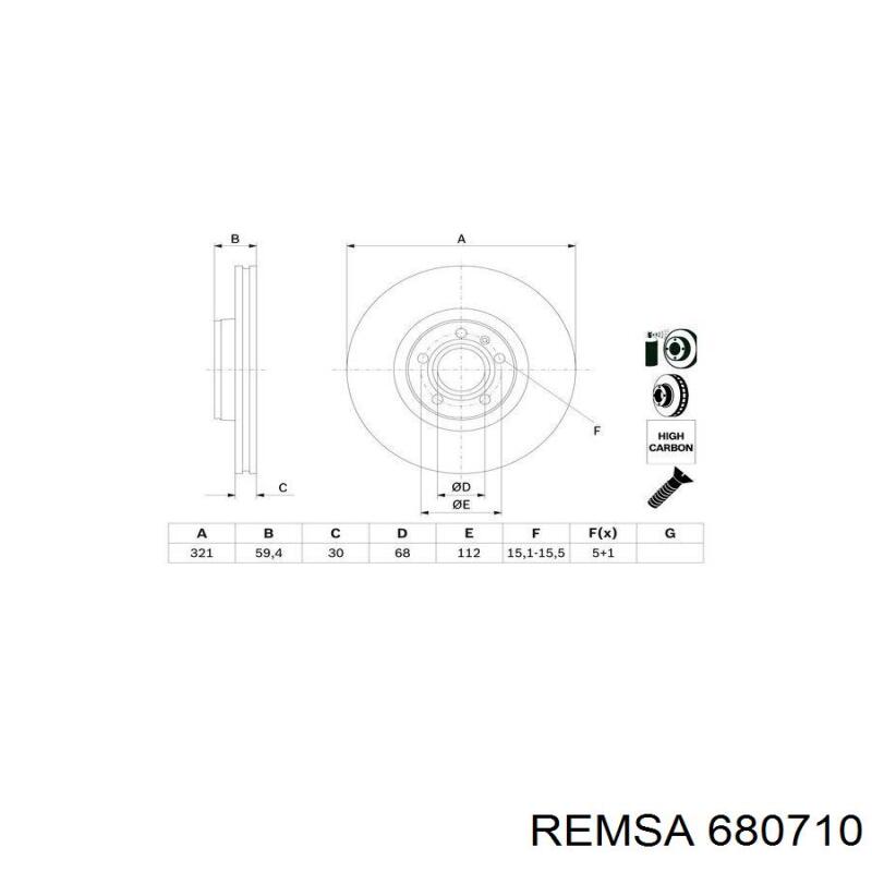 Диск переднього гальма Remsa 680710 ціна, від 61.42 USD