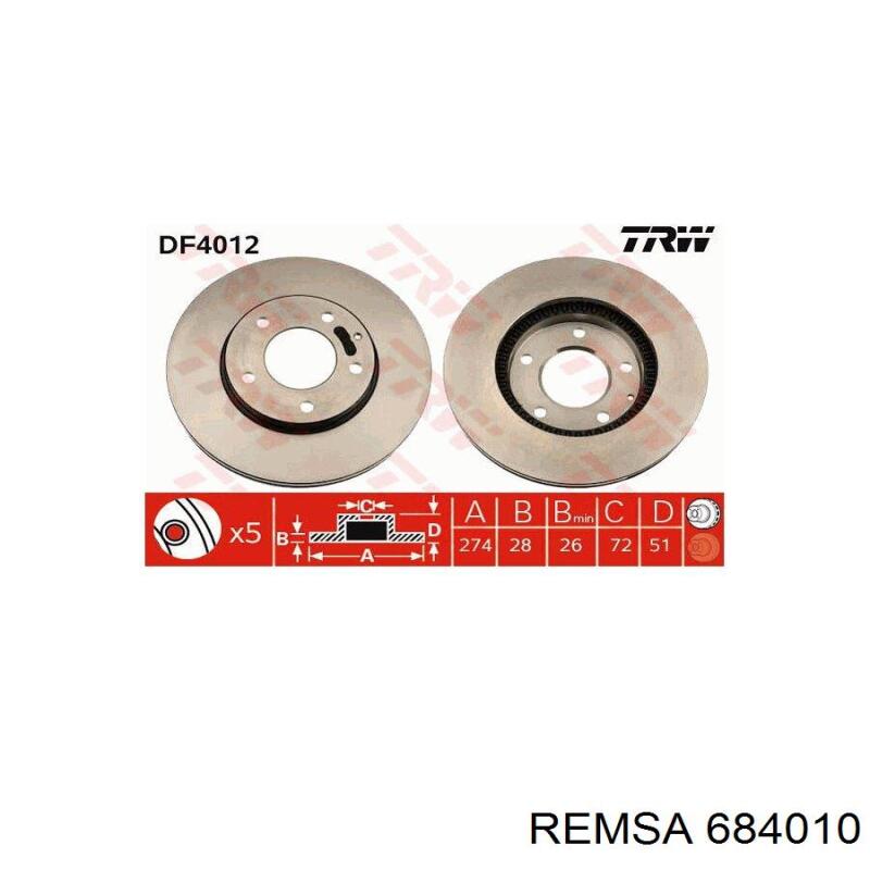Диск гальмівний передній Remsa 684010